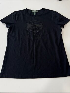 Vintage Laure Ralph Lauren Black Short-Sleeve Logo Tee with beading
